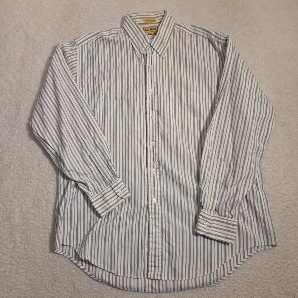 VTG 90's LL Bean Men's 17-35 Striped Button Down Shirt Made In Hong Kong Single - Picture 1 of 7